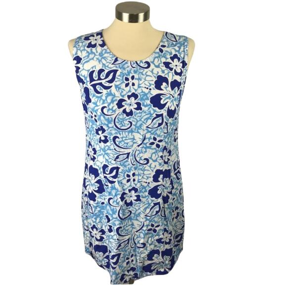 Hula Bay Womens Hawaiian M Blue Floral Dress Swim Cover Up - Picture 1 of 6